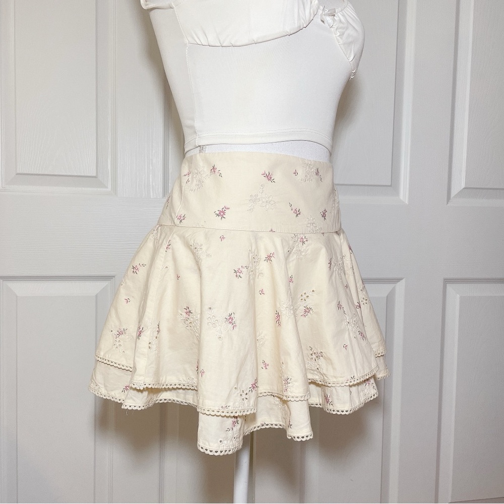 Butter yellow floral tiered eyelet skirt